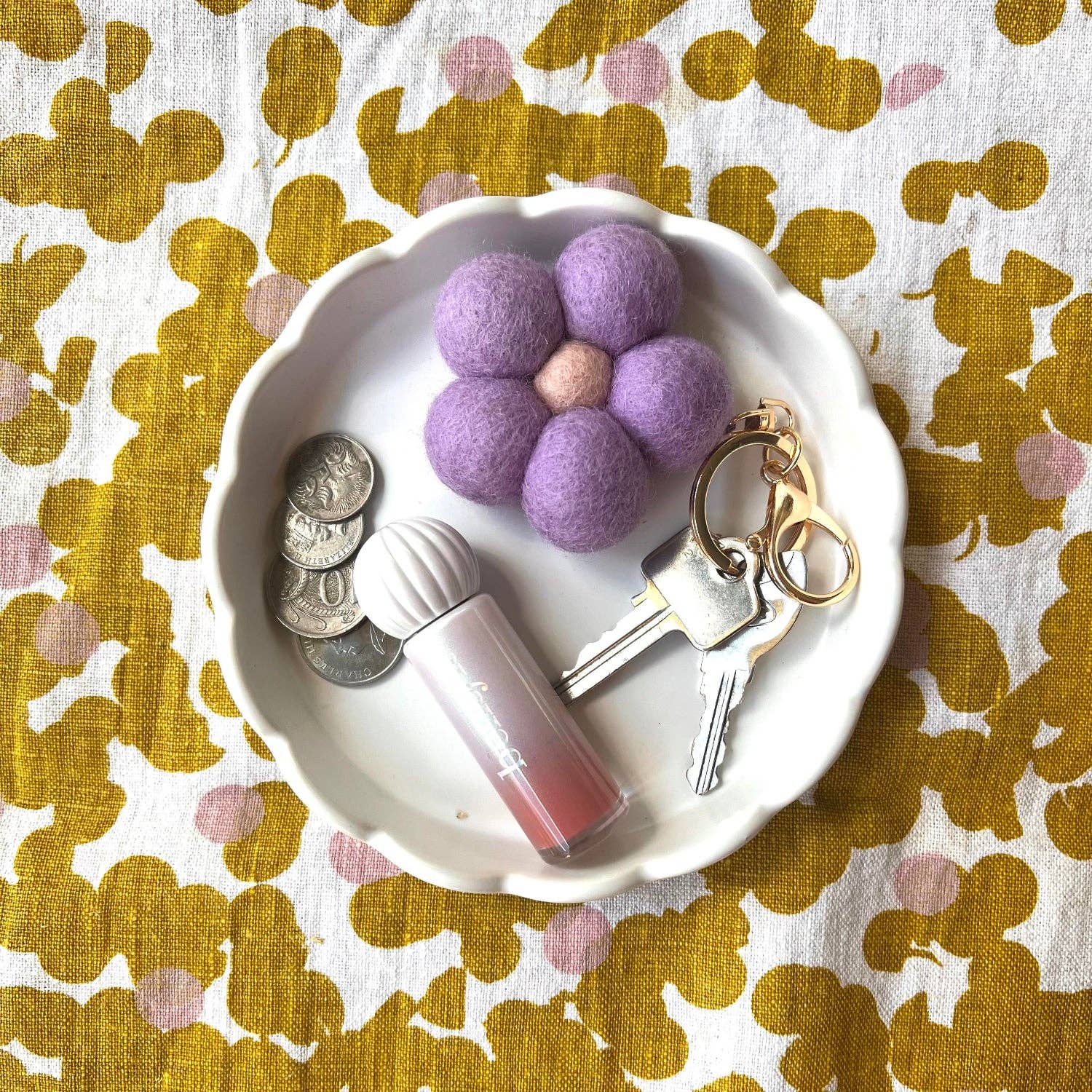 Felt Flower Keychain | Bag Charm - Vintage Petals