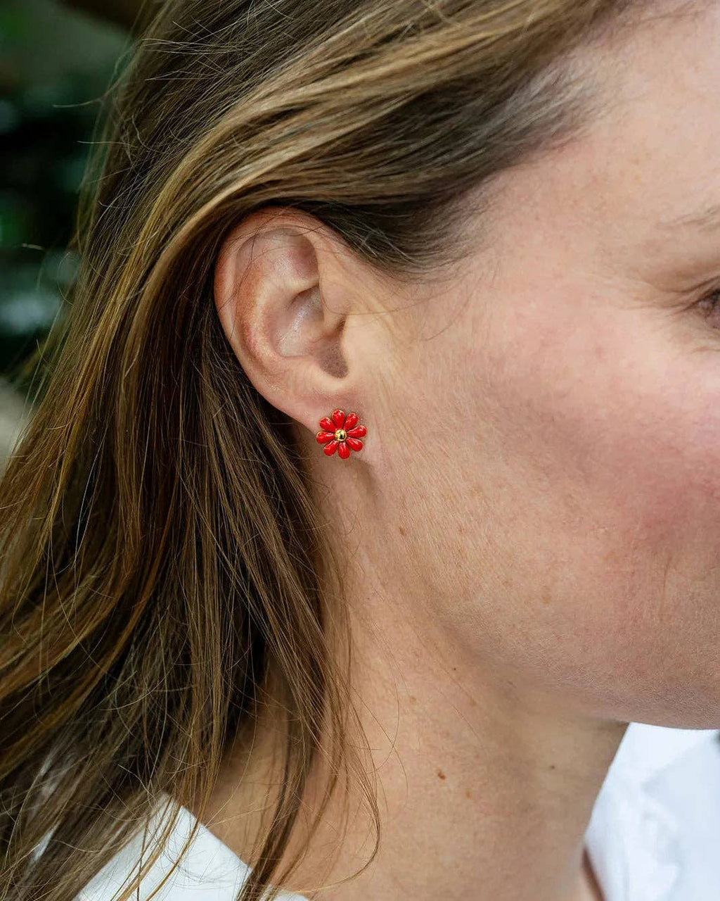 Cindy Small Red Enamel Flower Stud Earring