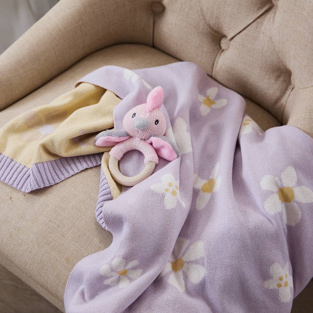 Pram Knitted Blanket | Lilac Daisy Dreams