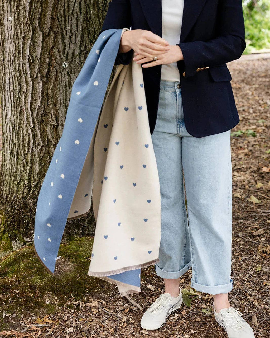 Reversible Holly Heart Winter Scarf – Blue Heart Print