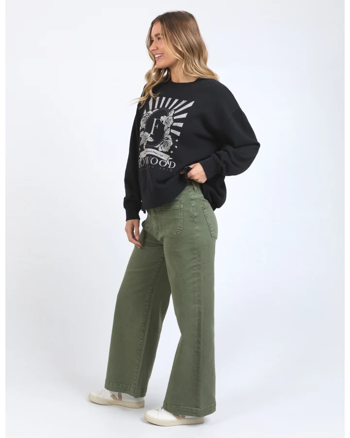 Sarah Wide leg Jean - Washed Green