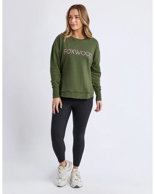 Simplified Metallic Crew - Olive with Pink