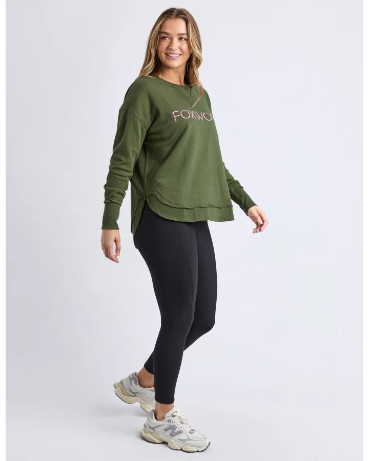 Simplified Metallic Crew - Olive with Pink