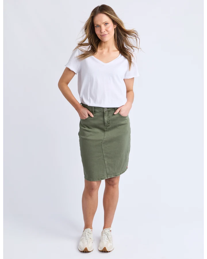 Belle Denim Skirt | Khaki