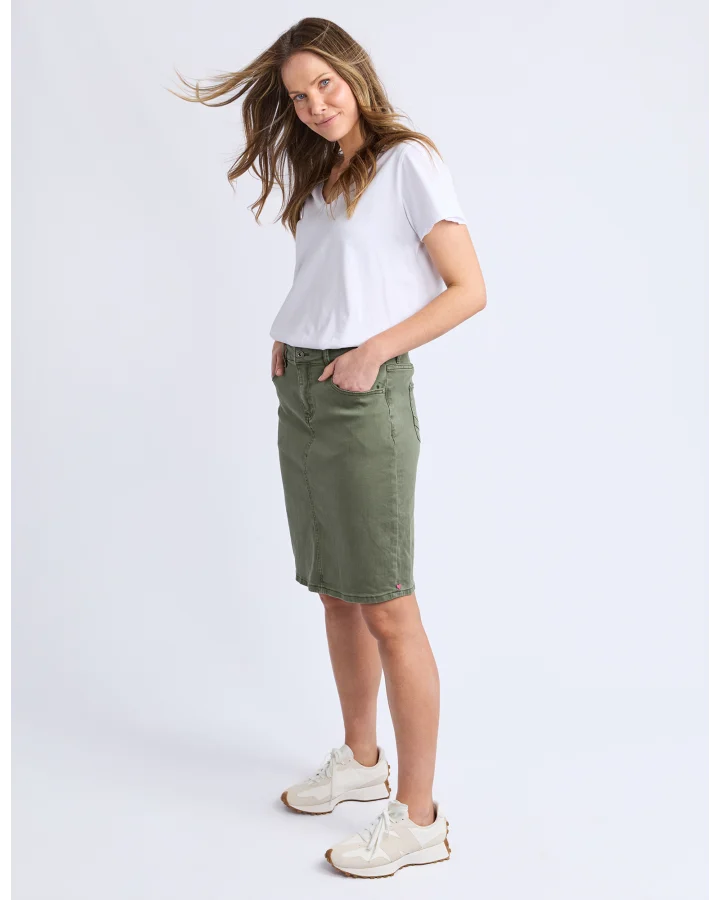 Belle Denim Skirt | Khaki