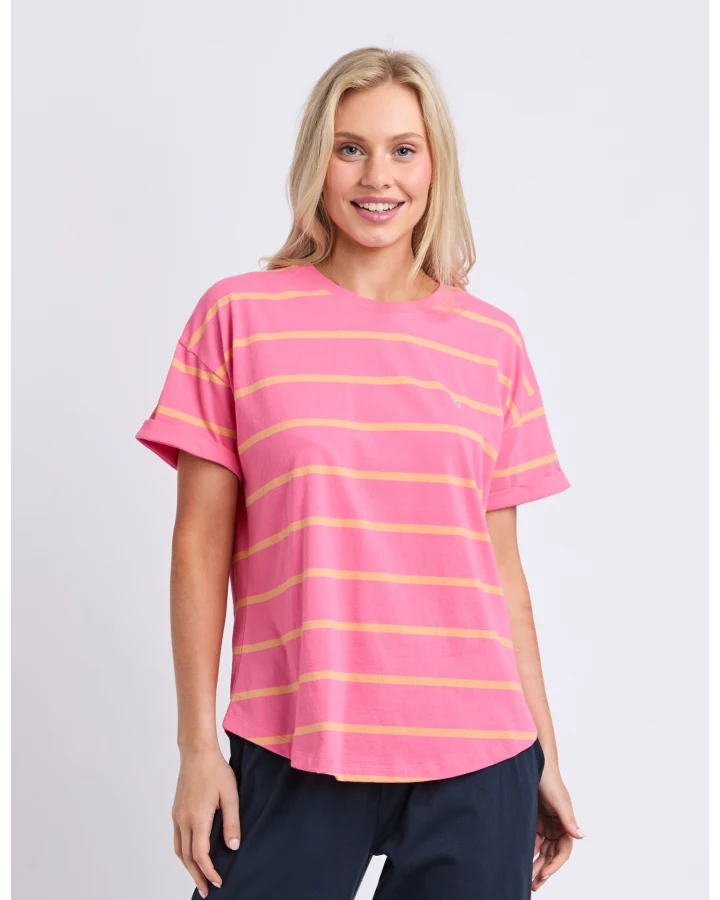 Halli S/S Stripe Tee - Pink Lemonade