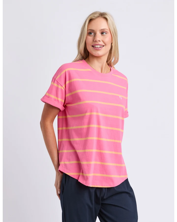 Halli S/S Stripe Tee - Pink Lemonade