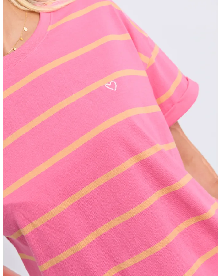 Halli S/S Stripe Tee - Pink Lemonade