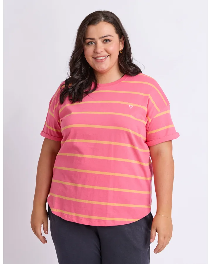 Halli S/S Stripe Tee - Pink Lemonade