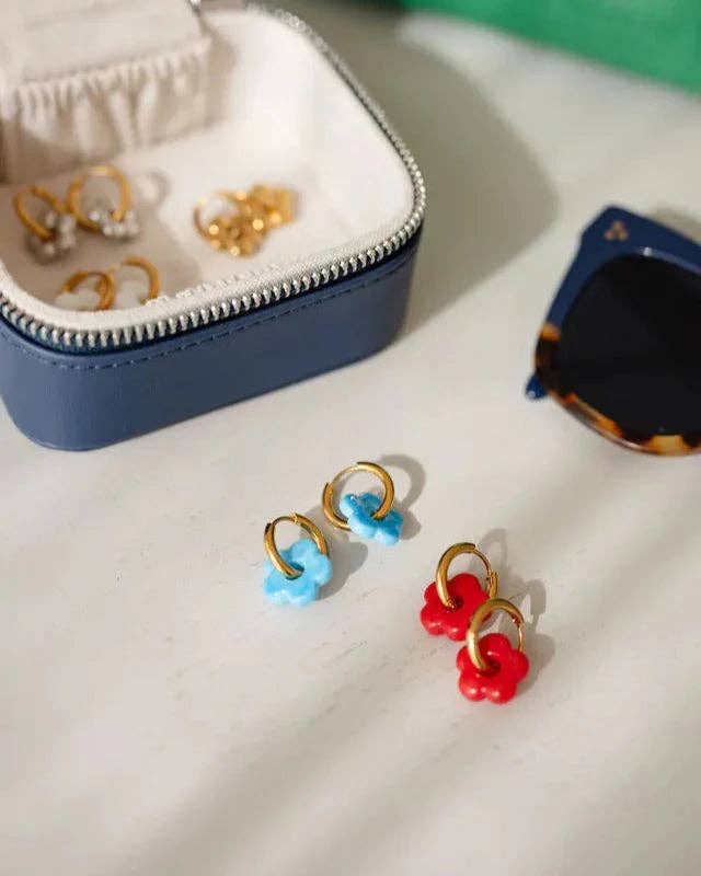 Fleur Hoop Earrings with Red Flower Bead