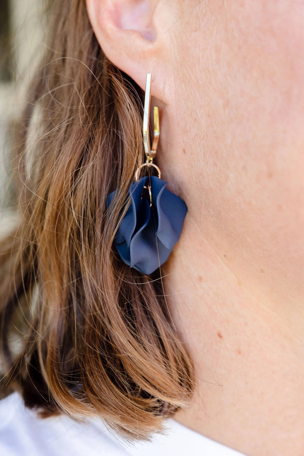 Petunia Gold Hoop with Navy Petal Shaped Dangles
