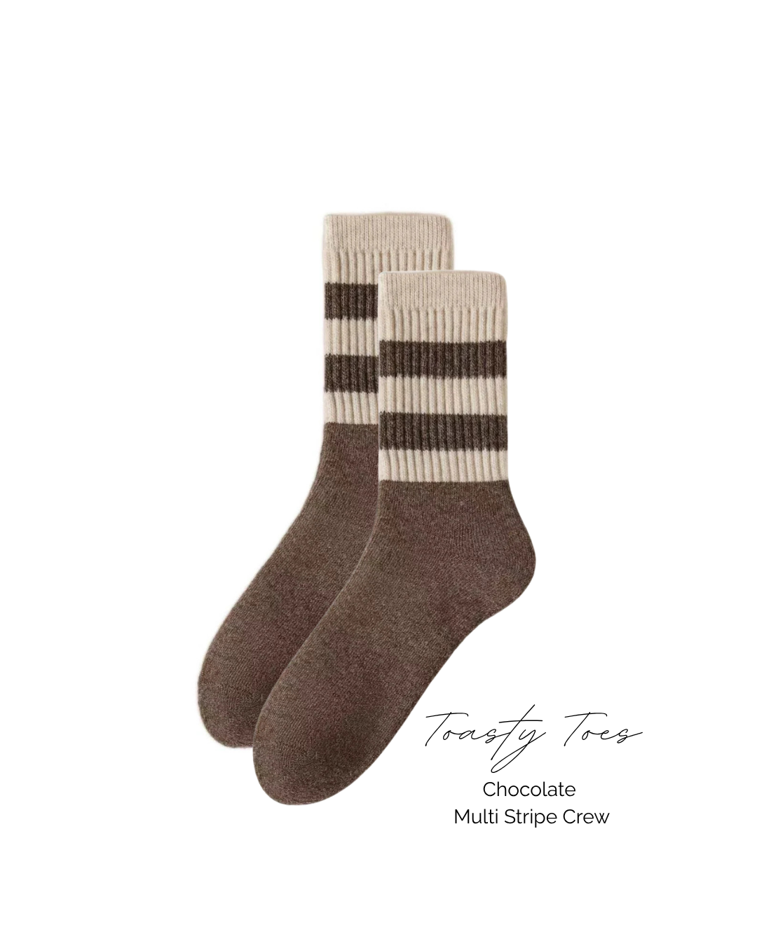 Chocolate Toasty Toes Woollen Multi Stripe Crew Socks