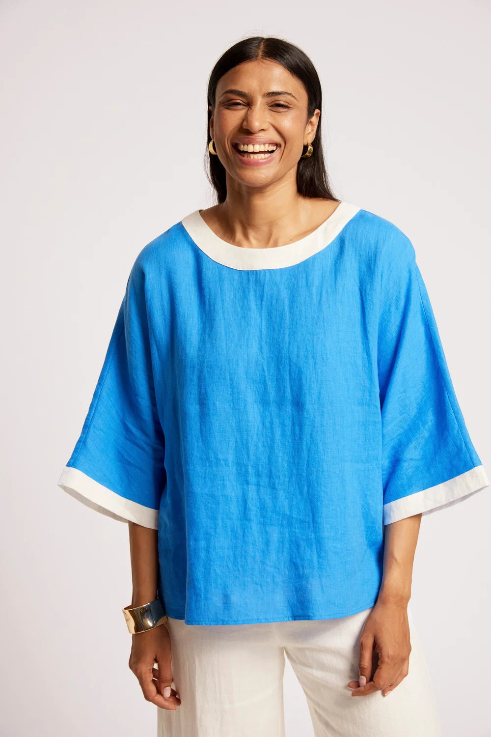 Maris Relaxed Splice Top | Marine / White
