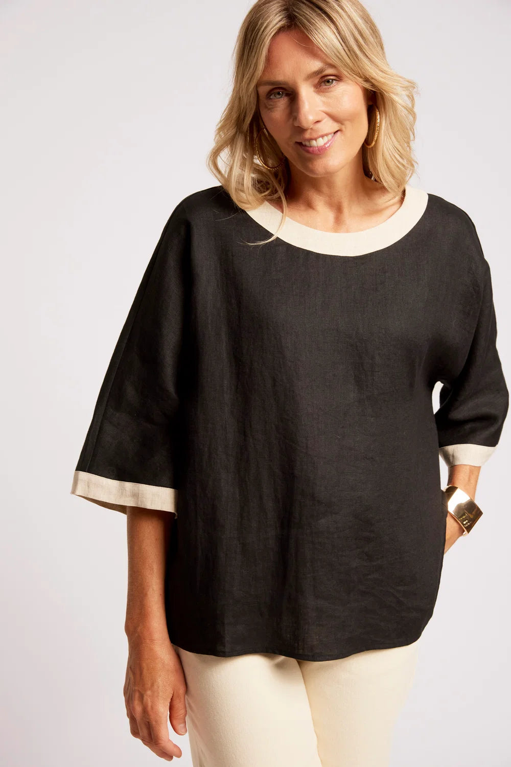 Maris Relaxed Splice Top | Black / Tusk