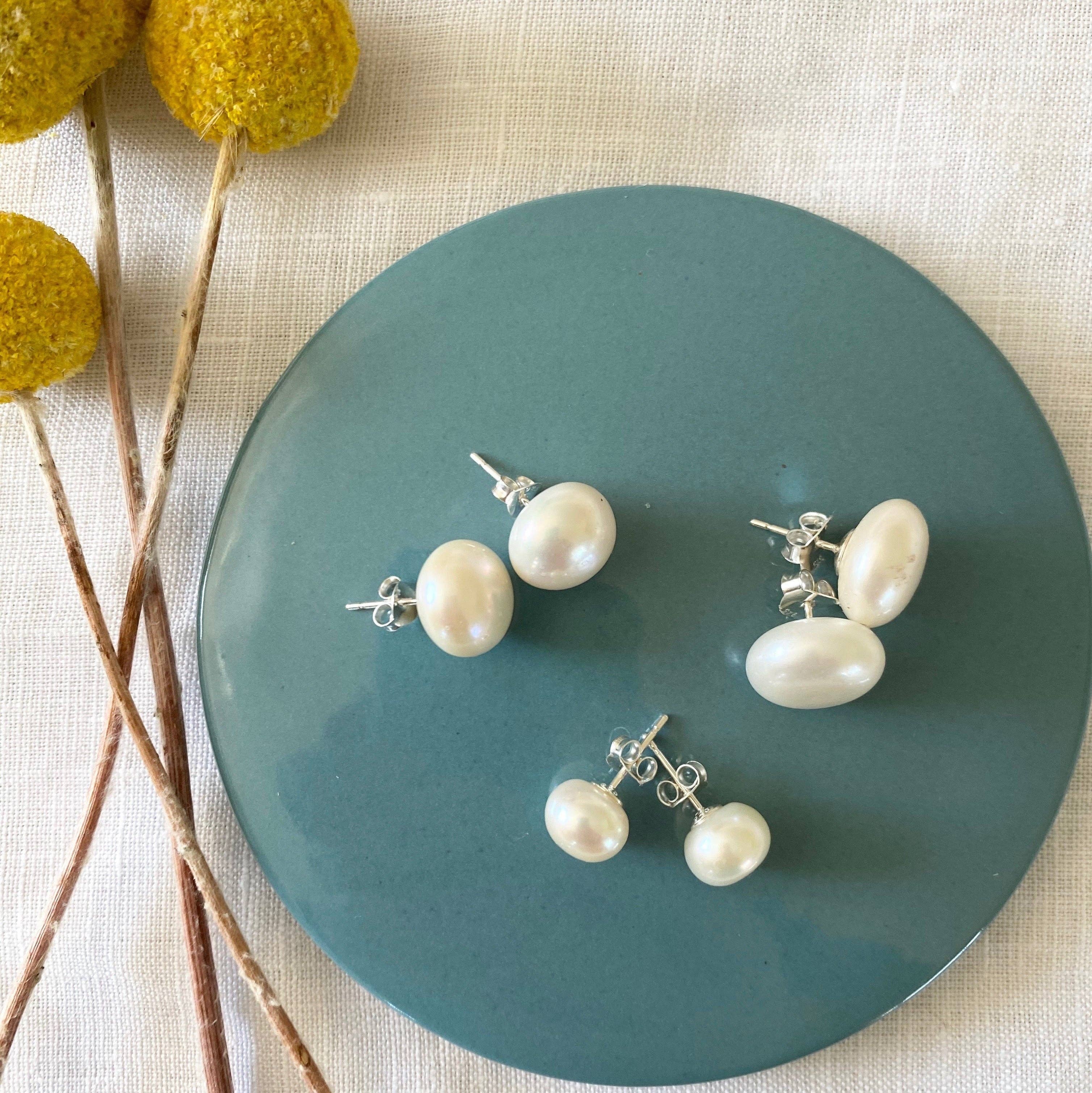 Sterling Silver Freshwater Pearl Stud Earrings | Medium