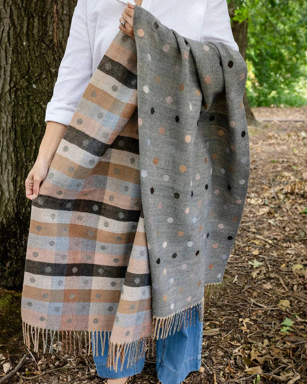 Reversible Polka Dot & Check Winter Scarf – Spotty Dotty Grey