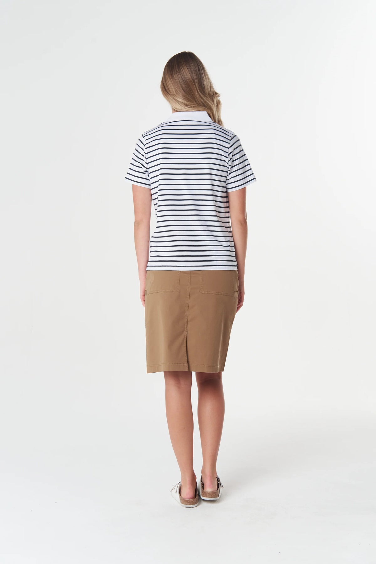 Sunhaze Stripe Polo - White/Dark Navy | Goondiwindi Cotton