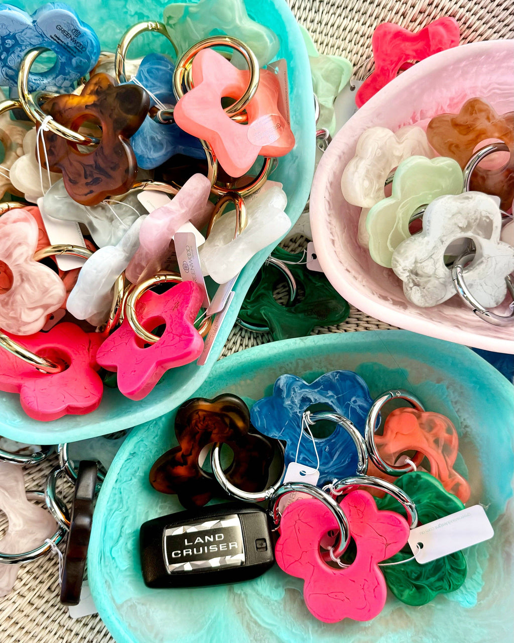 Floral Resin Keyring - Mint / Gold