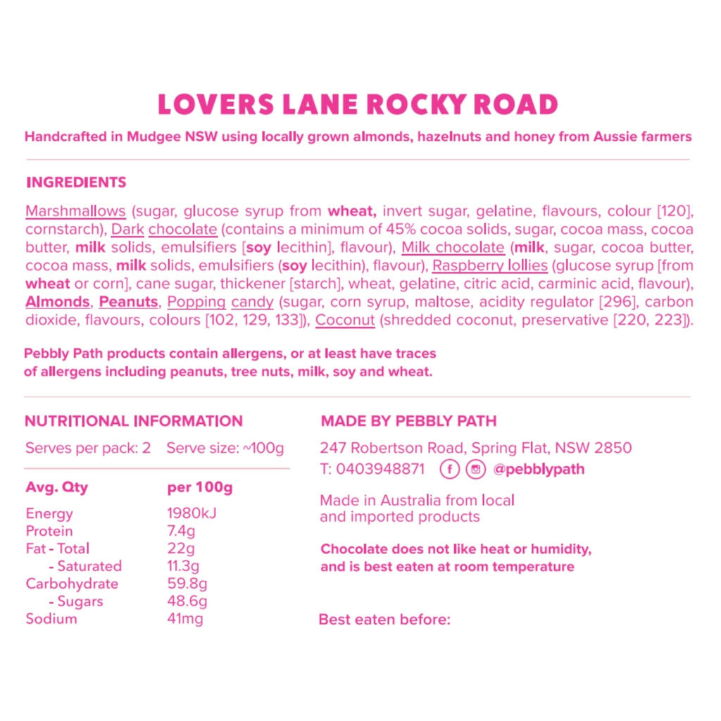 Lovers Lane Rocky Road: 100 grams