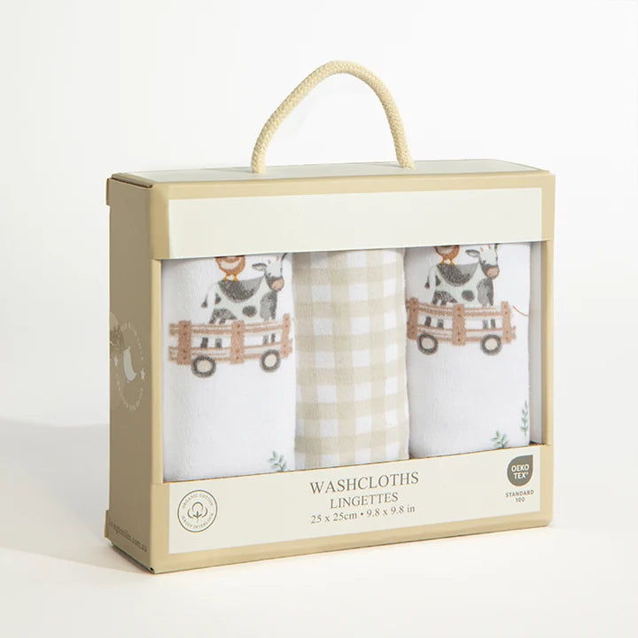 3 Pack Organic Wash Cloths | Tractor Ride