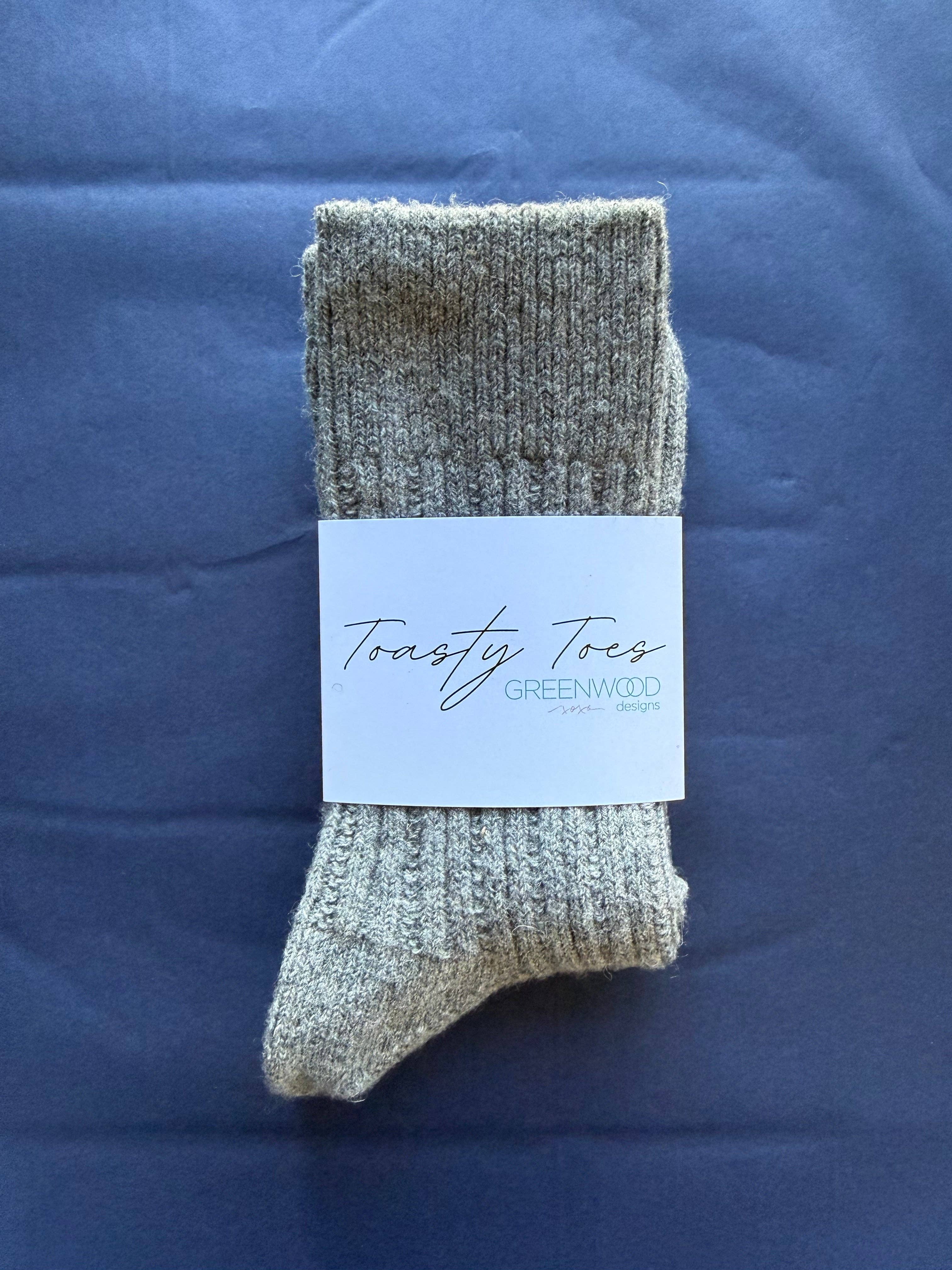 Grey Toasty Toes Woollen Ribbed Crew Socks