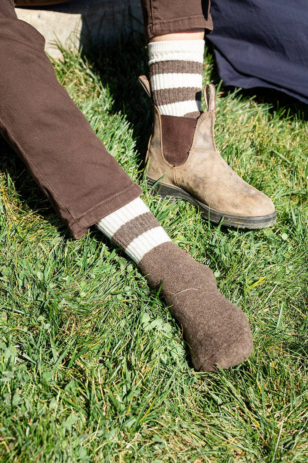 Chocolate Toasty Toes Woollen Multi Stripe Crew Socks