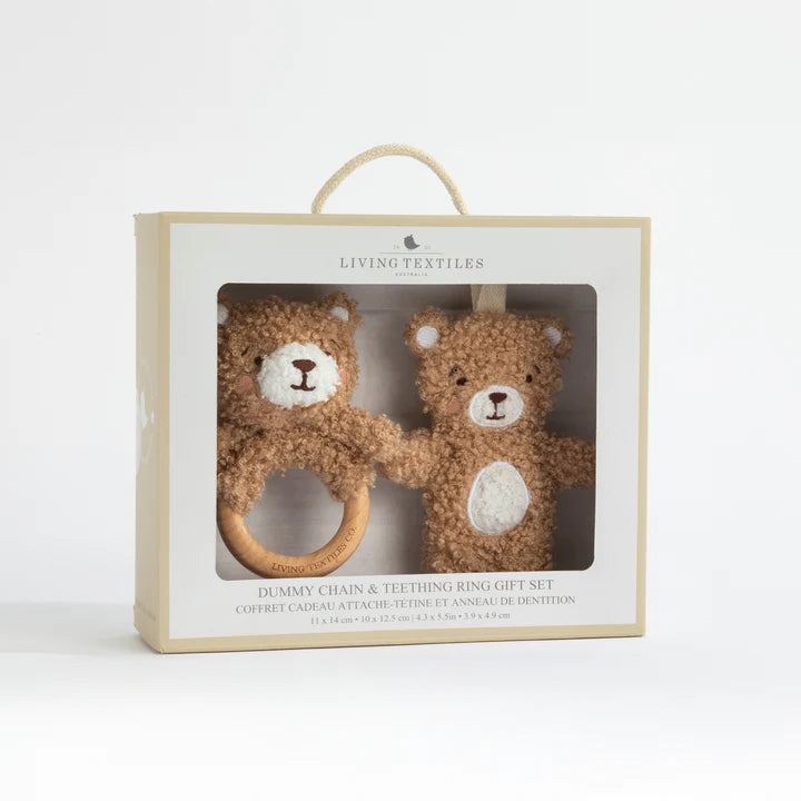 Ring Rattle & Dummy Chain Gift Set | Cuddly Bear