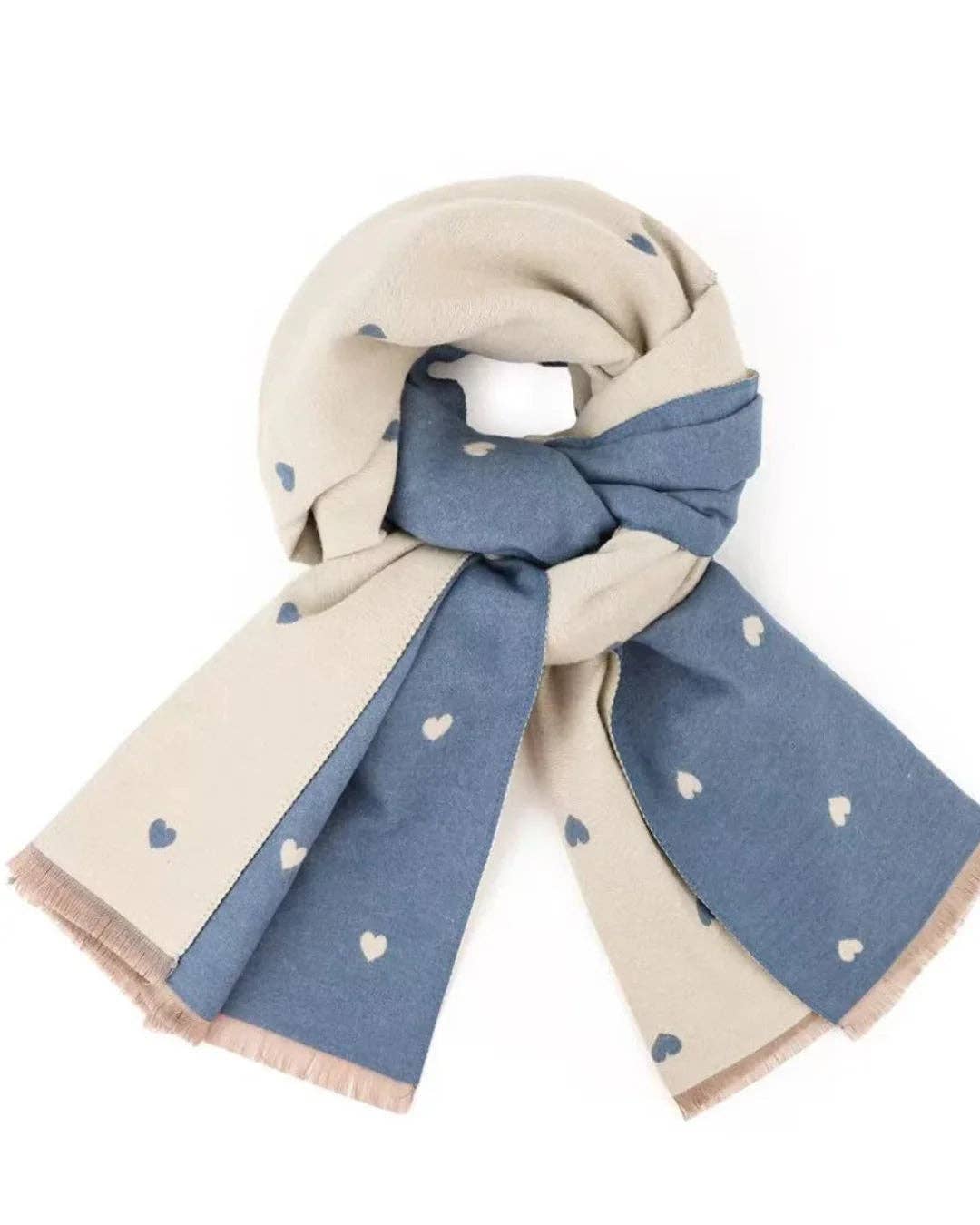 Reversible Holly Heart Winter Scarf – Blue Heart Print