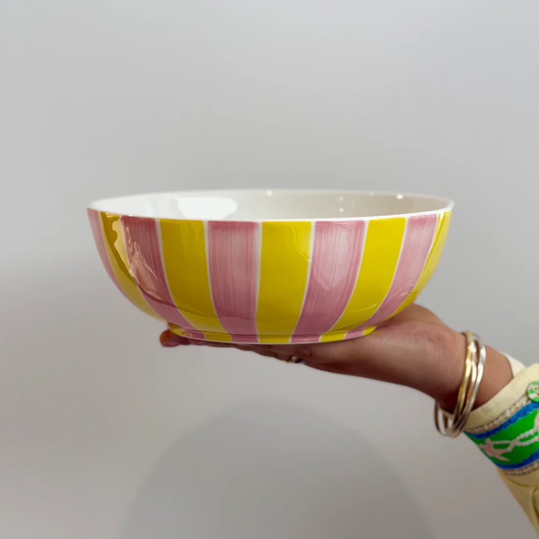 NOSS Ceramic Salad Bowl | Pink & Yellow Stripe