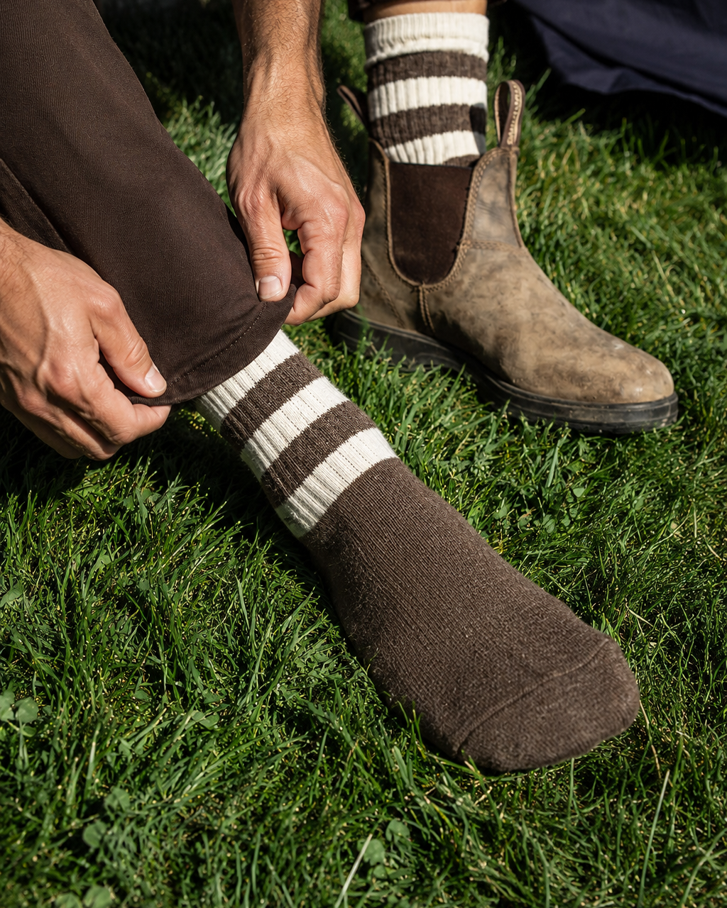 Men's Chocolate Toasty Toes Woollen Multi Stripe Crew Socks