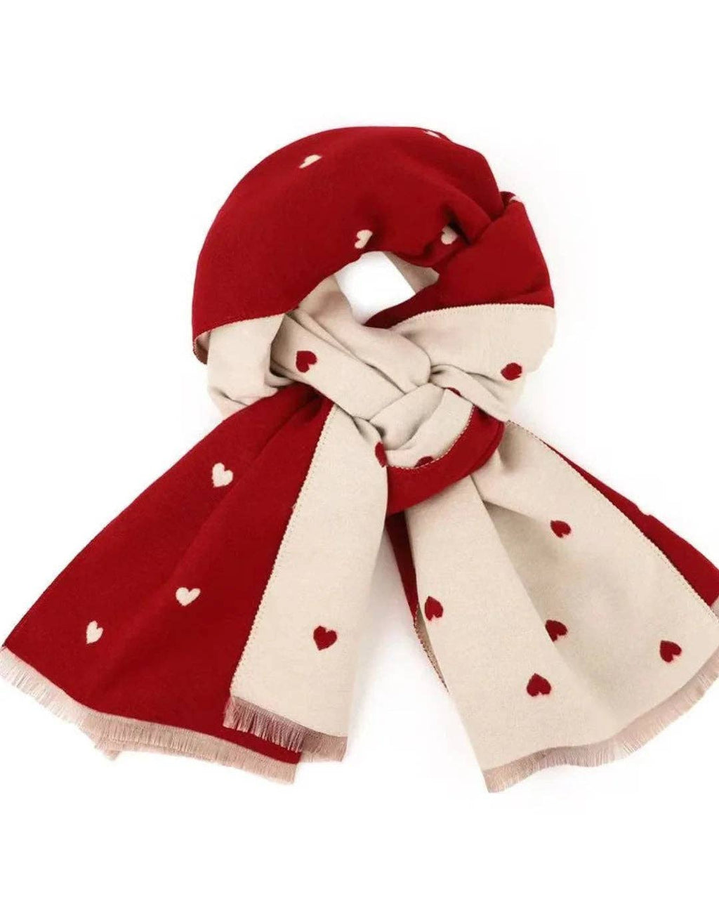 Reversible Red Holly Heart Winter Scarf