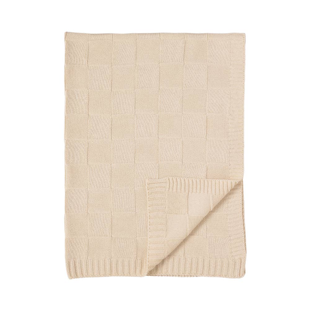 Pram Knitted Blanket - Checkered Sand