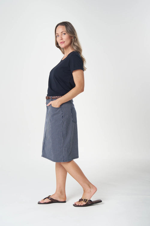 5 Pocket Skirt - Dark Navy/White Stripe | Goondiwindi Cotton