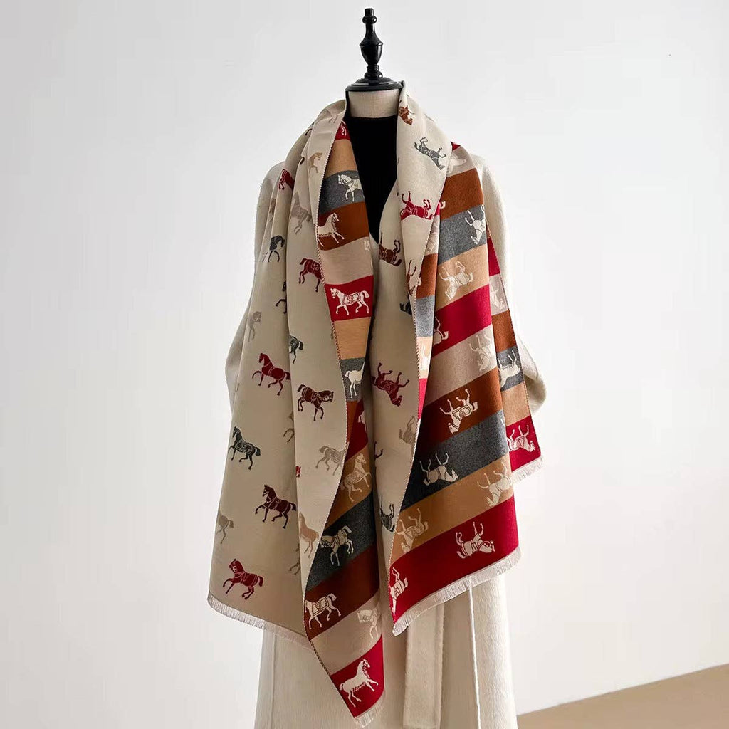 Reversible Horse Lover Winter Scarf – Cream