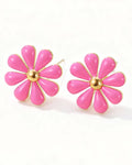 Cindy Small Pink Enamel Flower Stud Earring