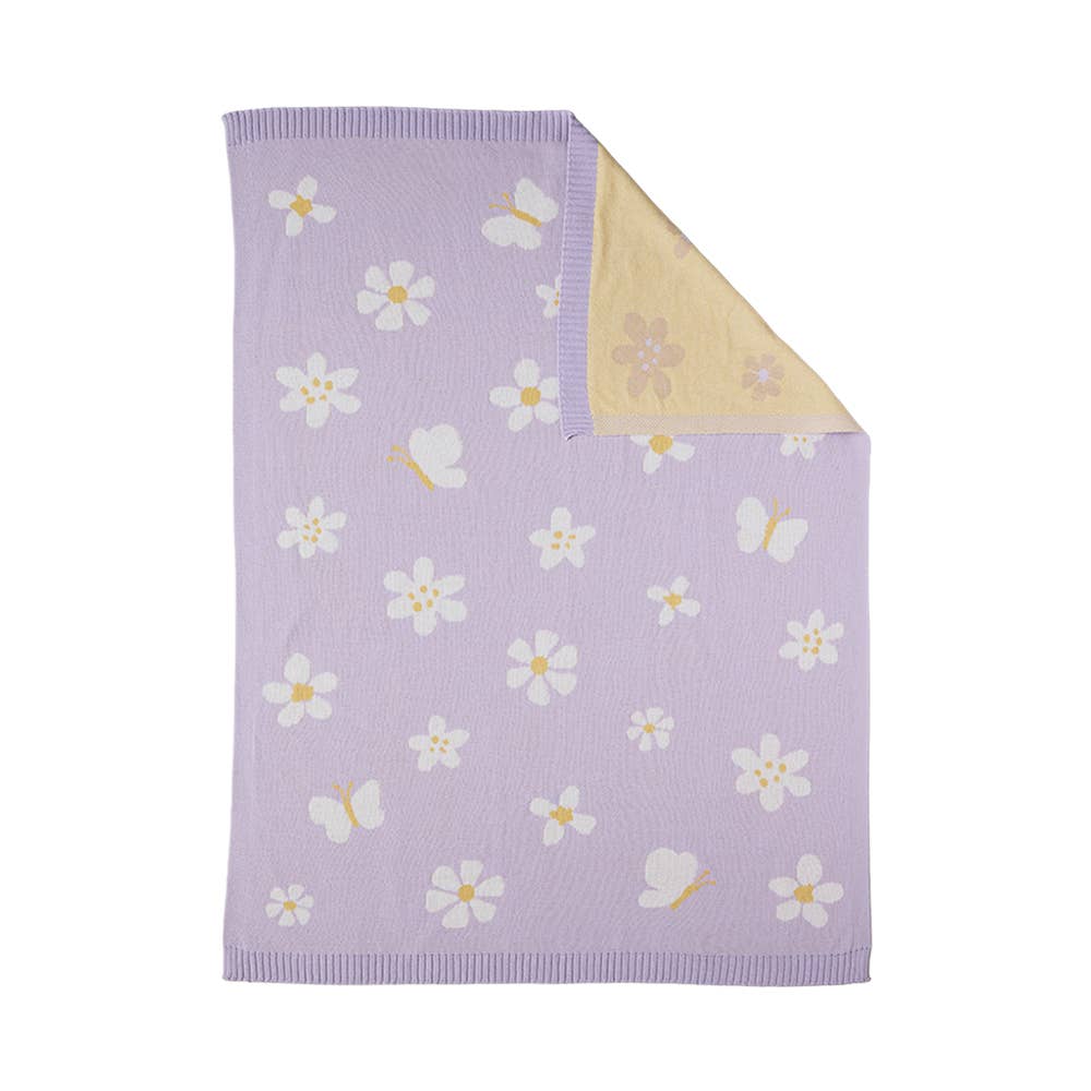 Pram Knitted Blanket | Lilac Daisy Dreams