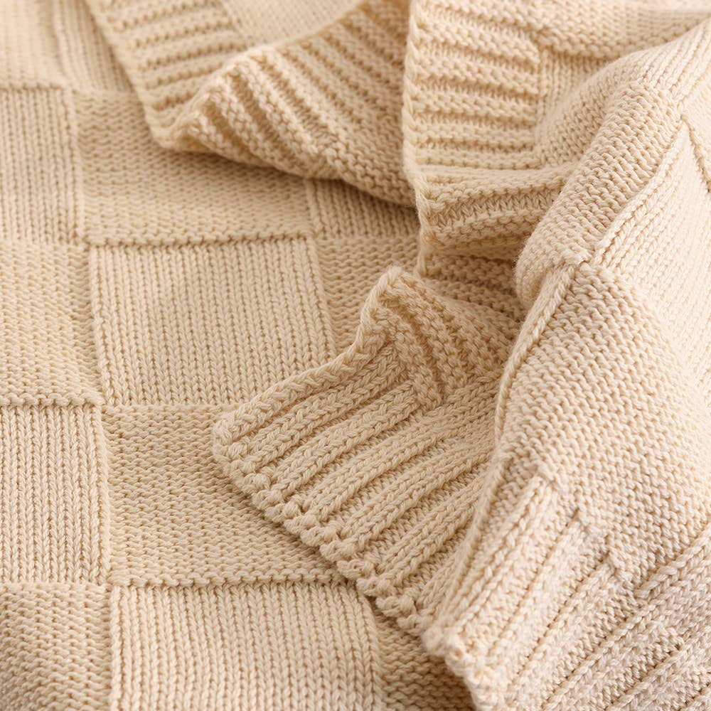 Pram Knitted Blanket - Checkered Sand