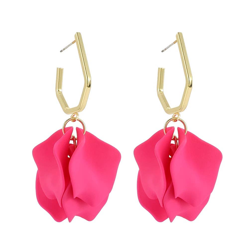 Petunia Gold Hoop with Hot Pink Petal Shaped Dangles