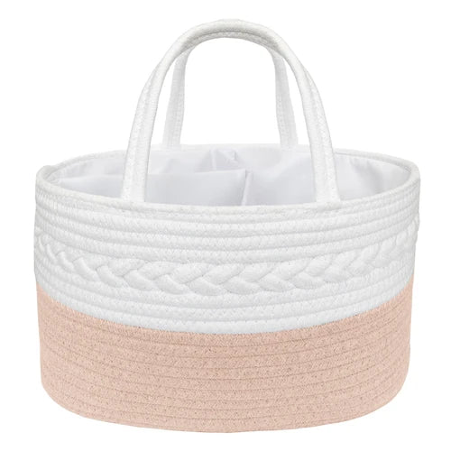 Cotton Rope Nappy Caddy with Divider - Blush/White