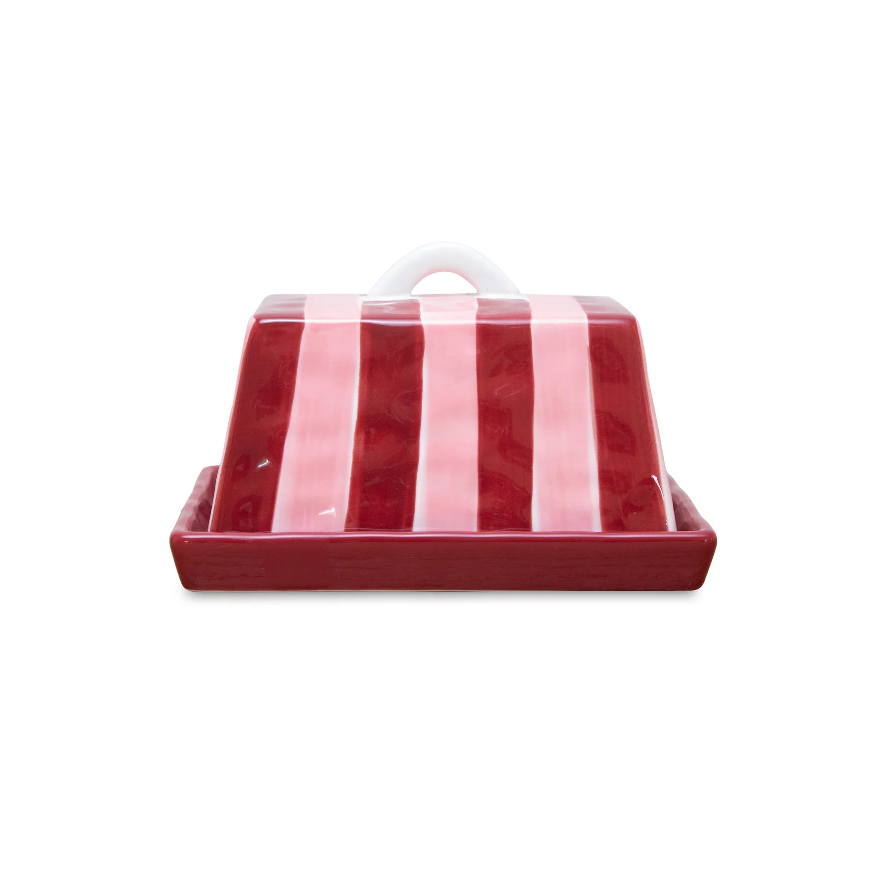 NOSS Ceramic Butter Dish - Pink & Burgundy Stripe
