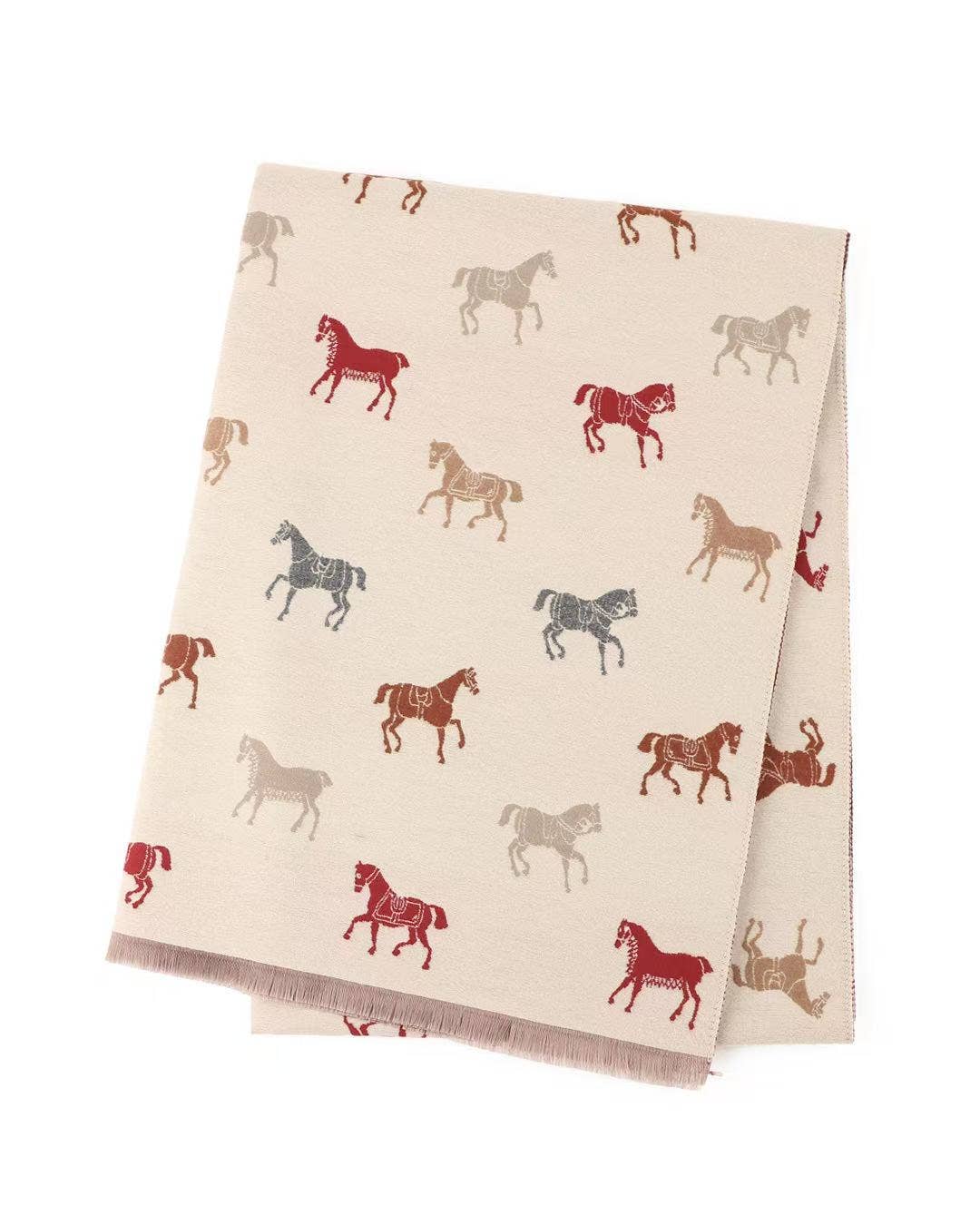 Reversible Horse Lover Winter Scarf – Cream