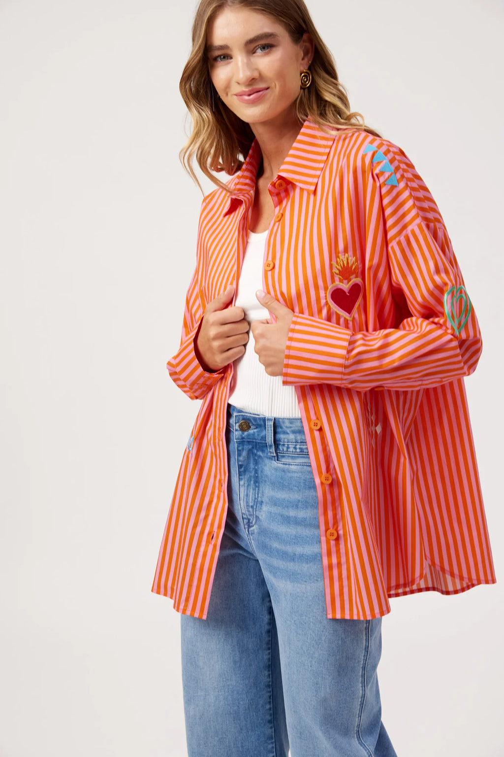 Mykonos Embroidered Stripe Shirt | Pink