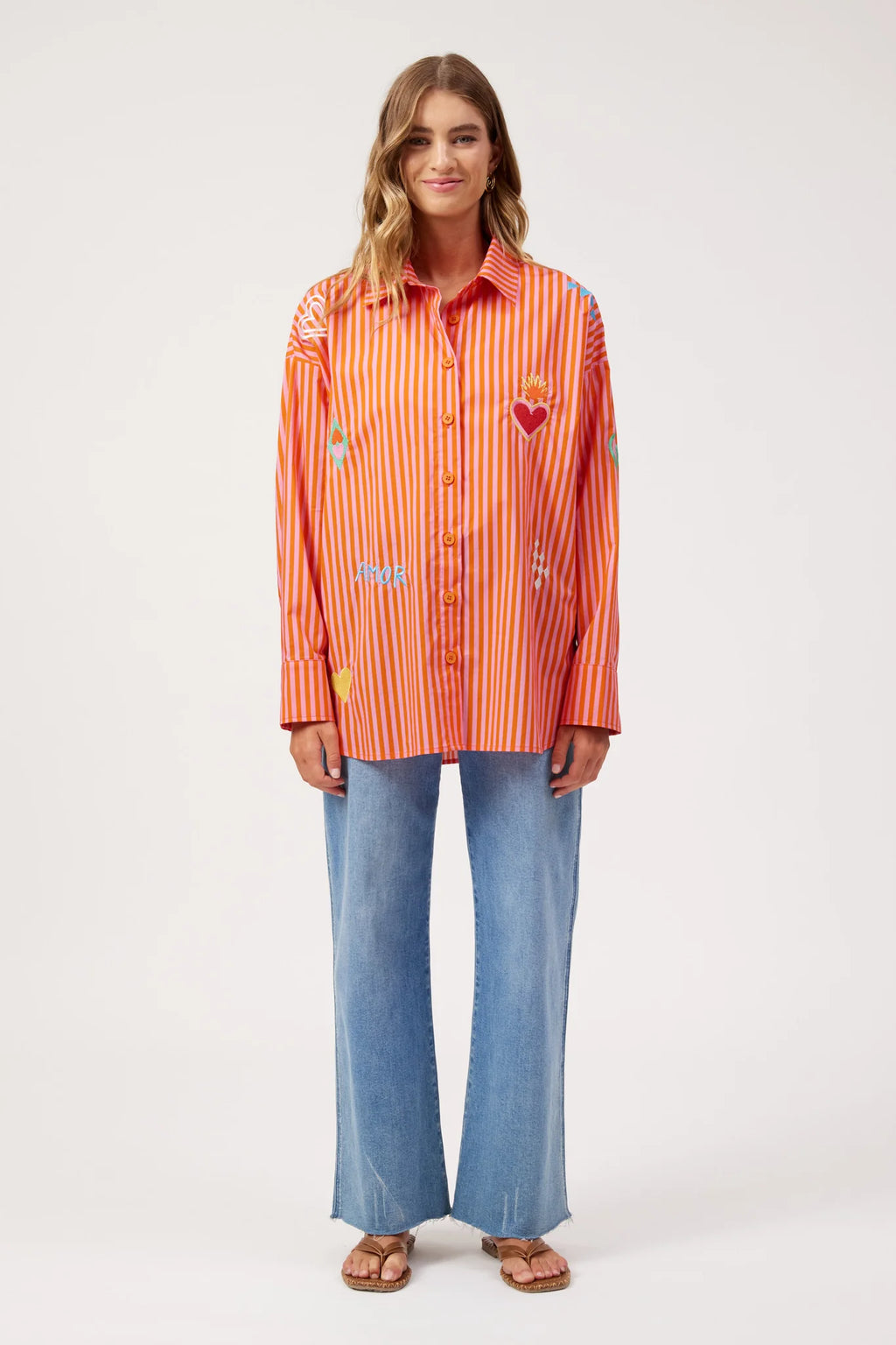 Mykonos Embroidered Stripe Shirt | Pink