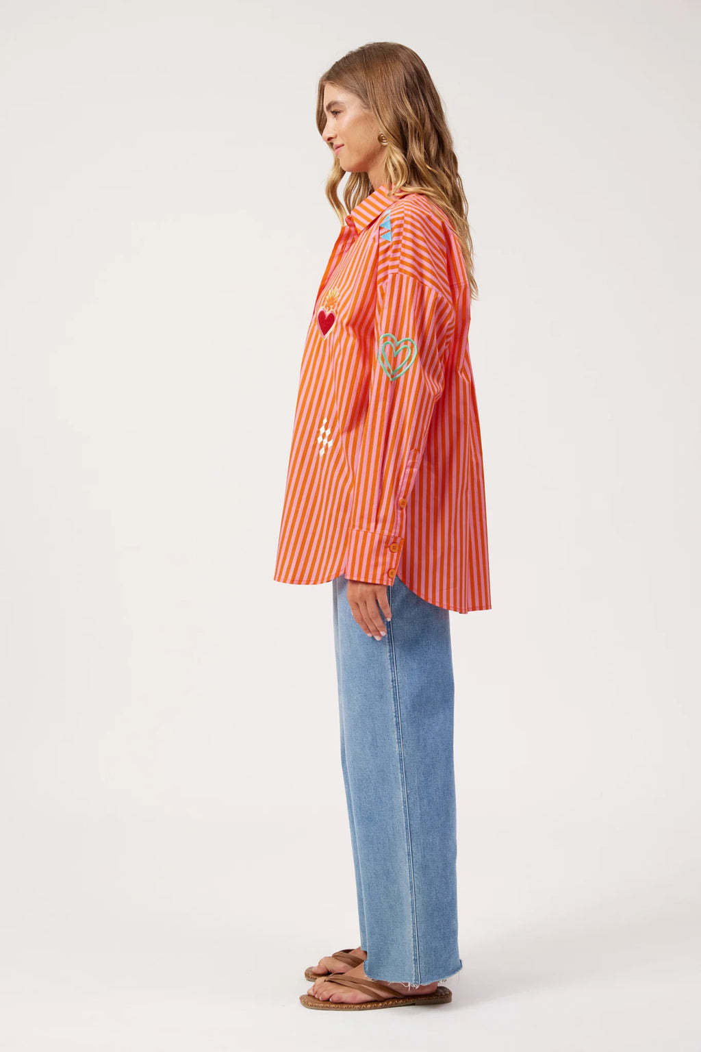 Mykonos Embroidered Stripe Shirt | Pink