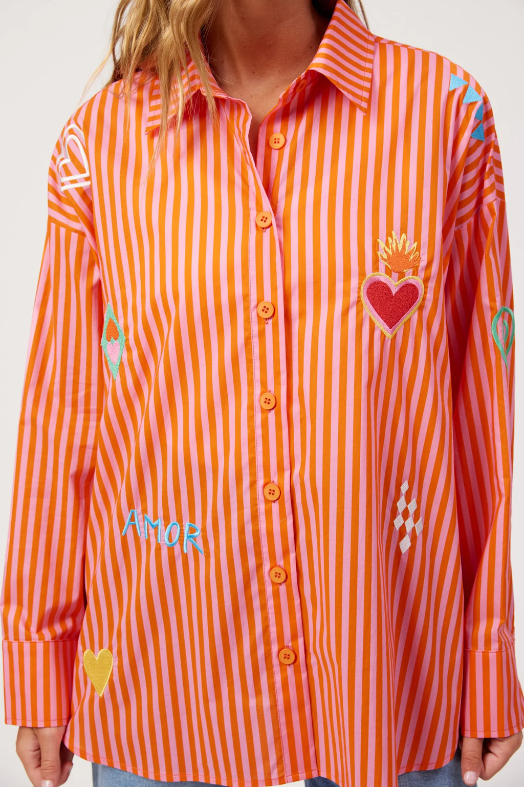 Mykonos Embroidered Stripe Shirt | Pink