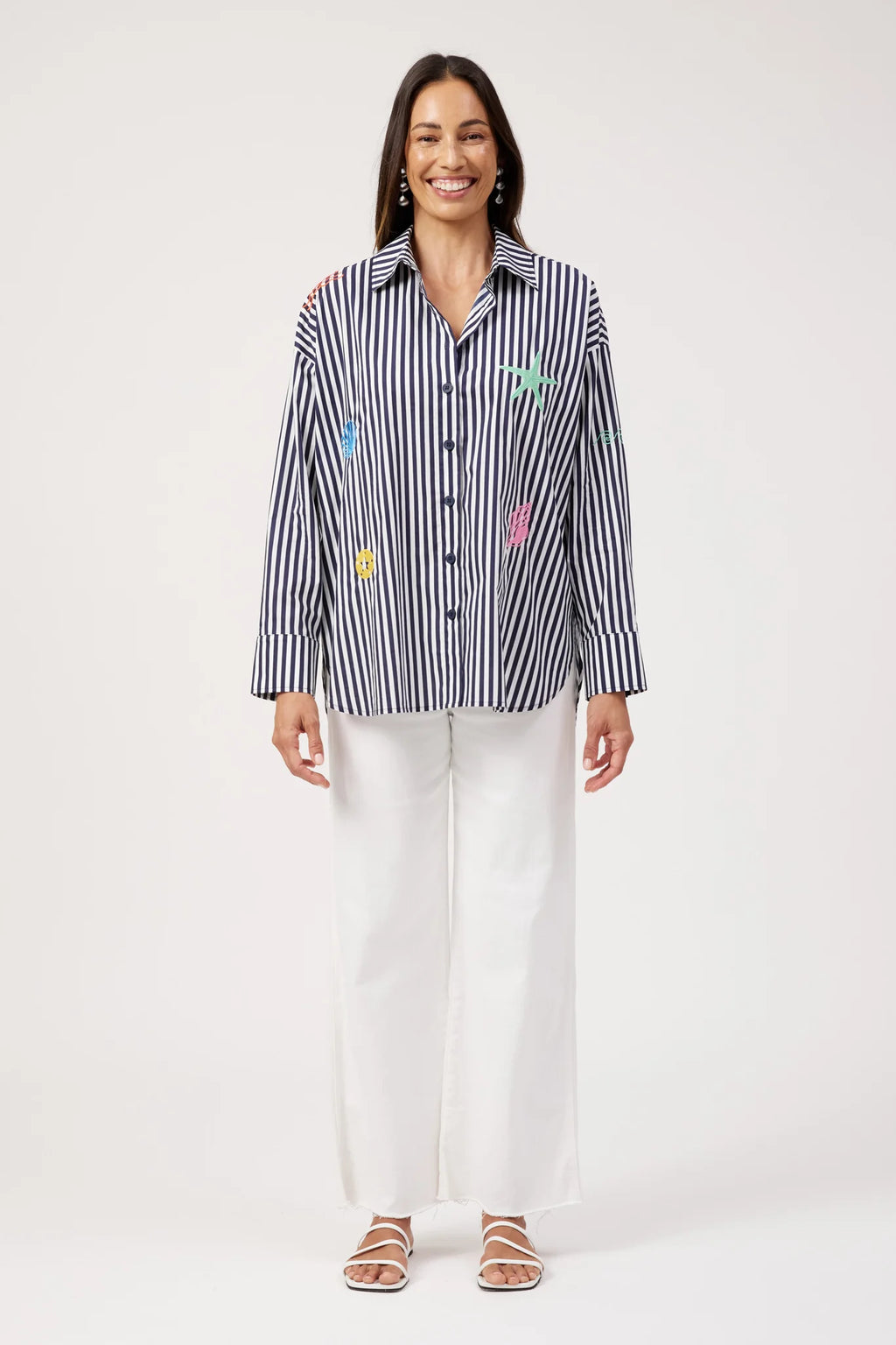 Mykonos Embroidered Stripe Shirt | Navy