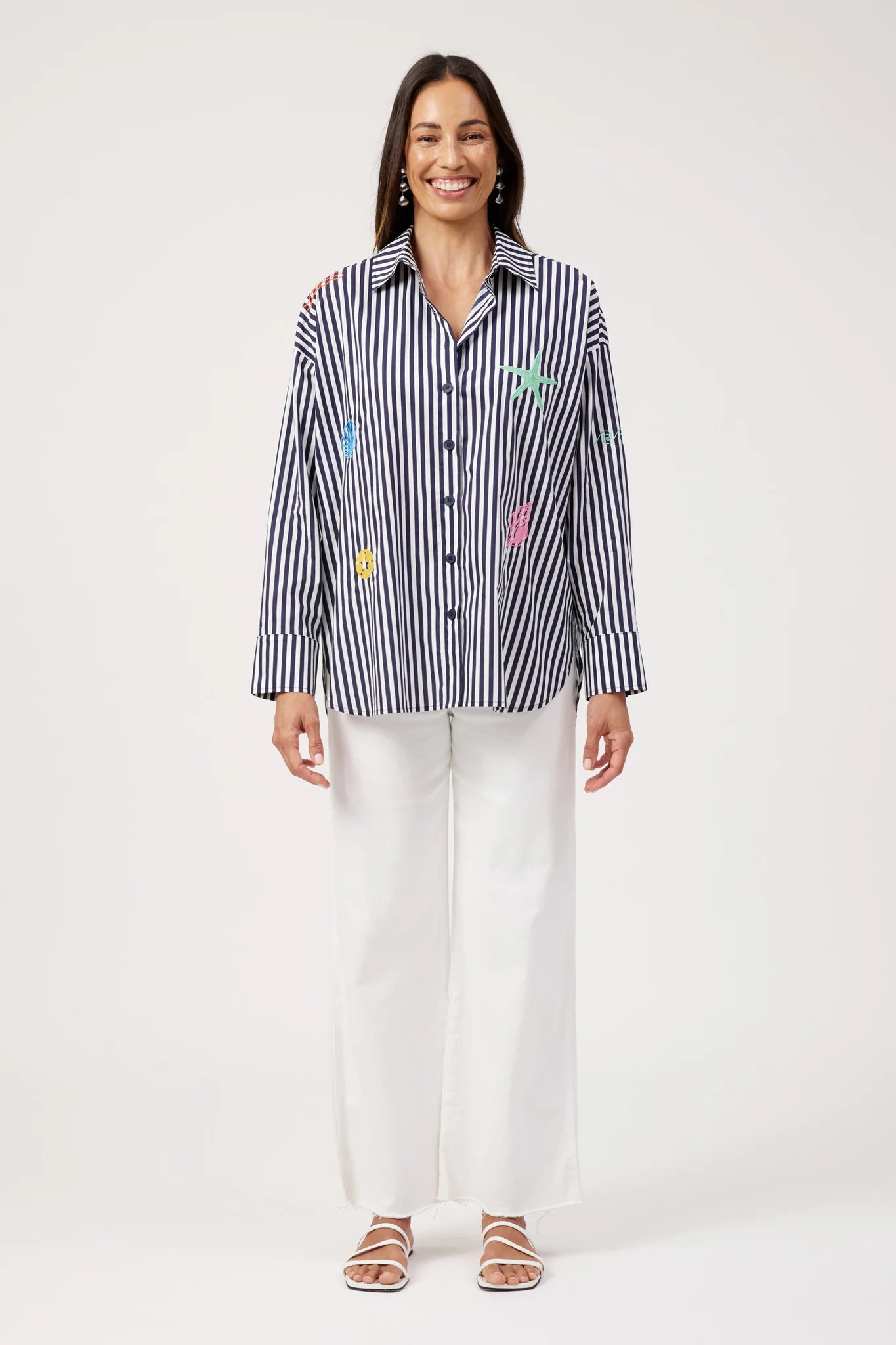 Mykonos Embroidered Stripe Shirt | Navy