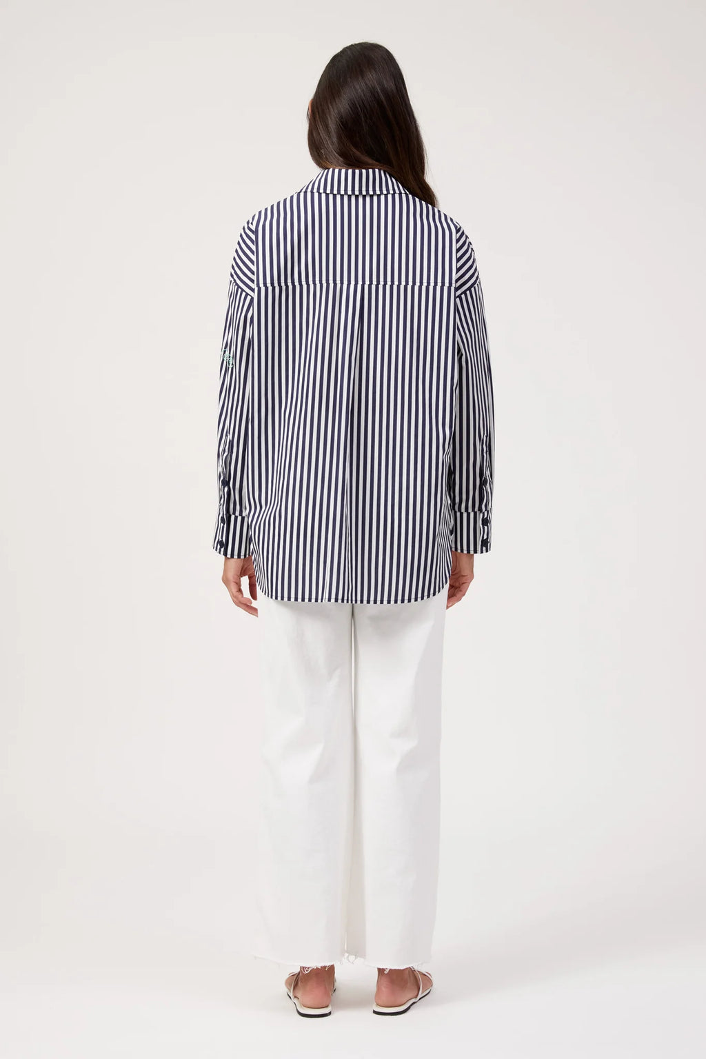 Mykonos Embroidered Stripe Shirt | Navy