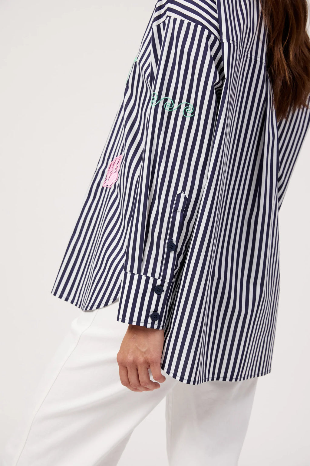Mykonos Embroidered Stripe Shirt | Navy