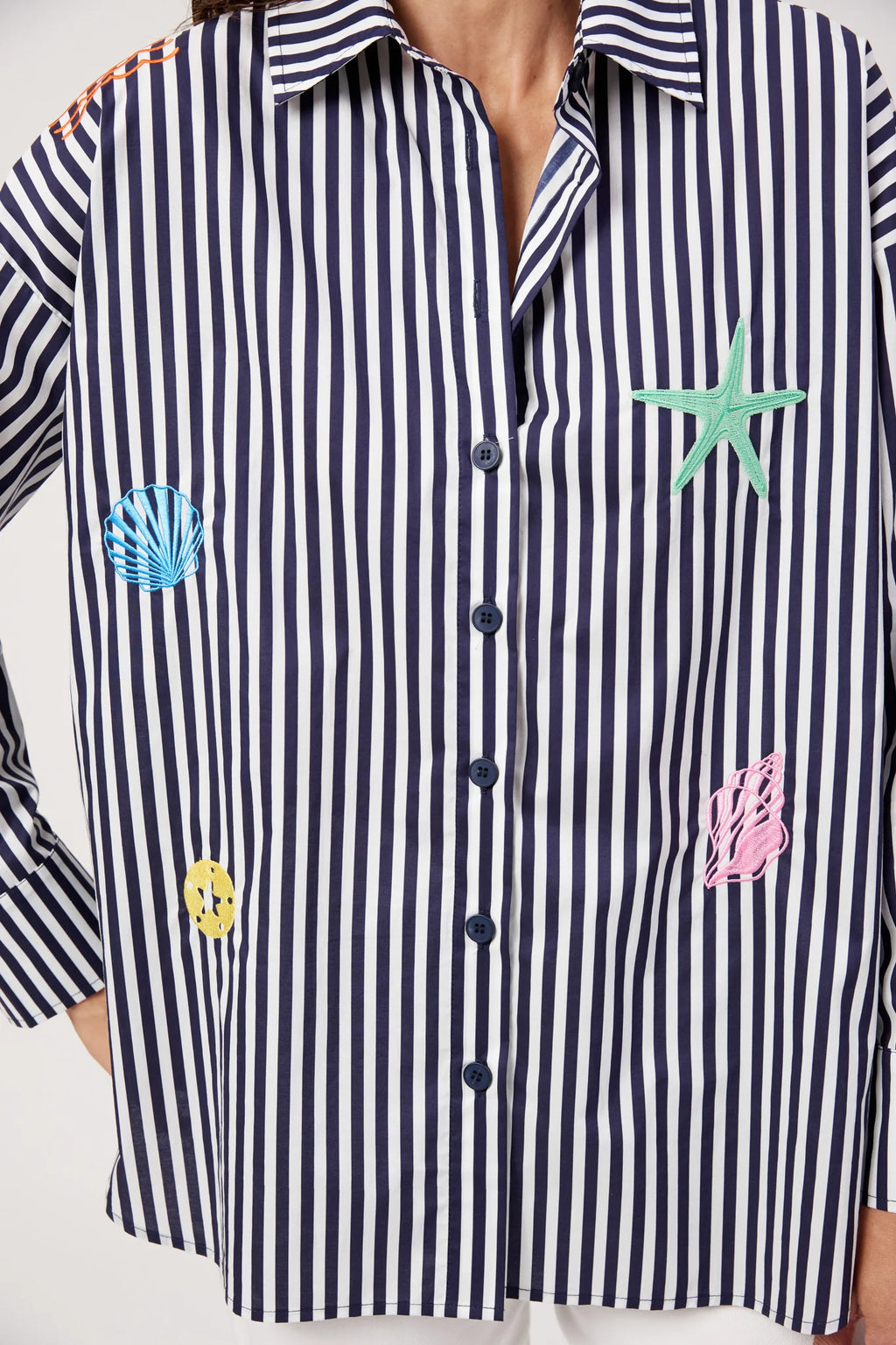 Mykonos Embroidered Stripe Shirt | Navy